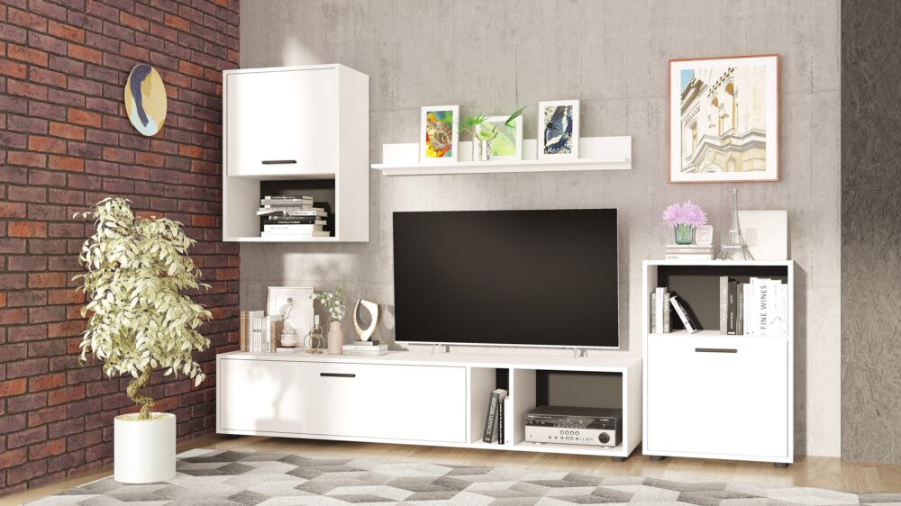 Wohnwand RENA – Weiß/Schwarz – 3 Schränke – 210×190×36 cm – Bild 2