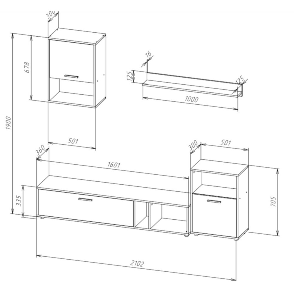 Wohnwand RENA – Weiß/Schwarz – 3 Schränke – 210×190×36 cm – Bild 3