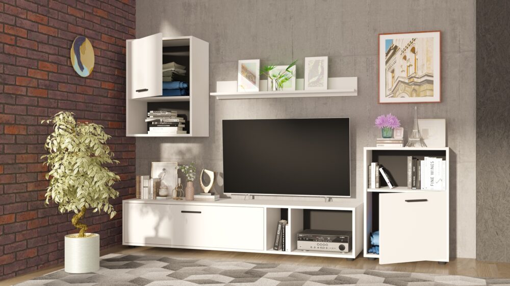 Wohnwand RENA – Weiß/Schwarz – 3 Schränke – 210×190×36 cm – Bild 4