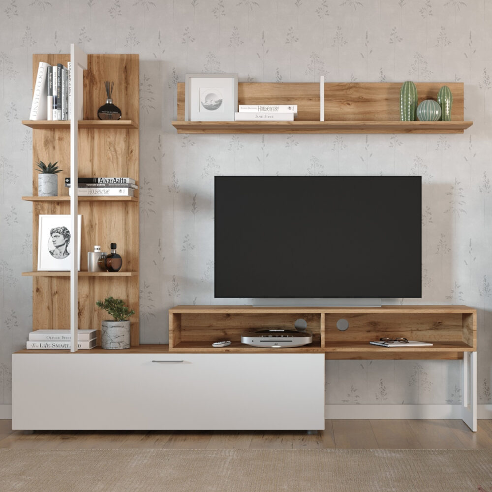 Wohnwand MOLDE – Eiche Wotan/Weiß – 251×174×37 cm – Bild 2