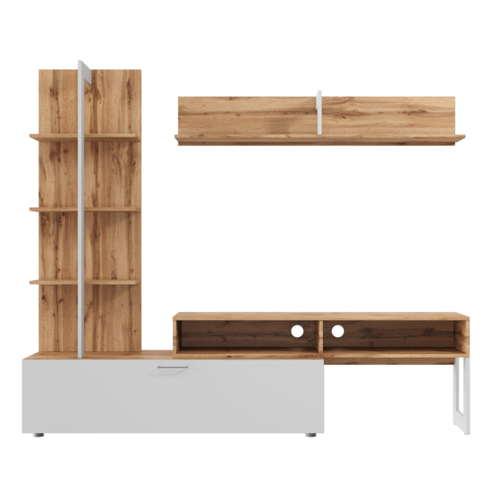 Wohnwand MOLDE – Eiche Wotan/Weiß – 251×174×37 cm – Bild 4