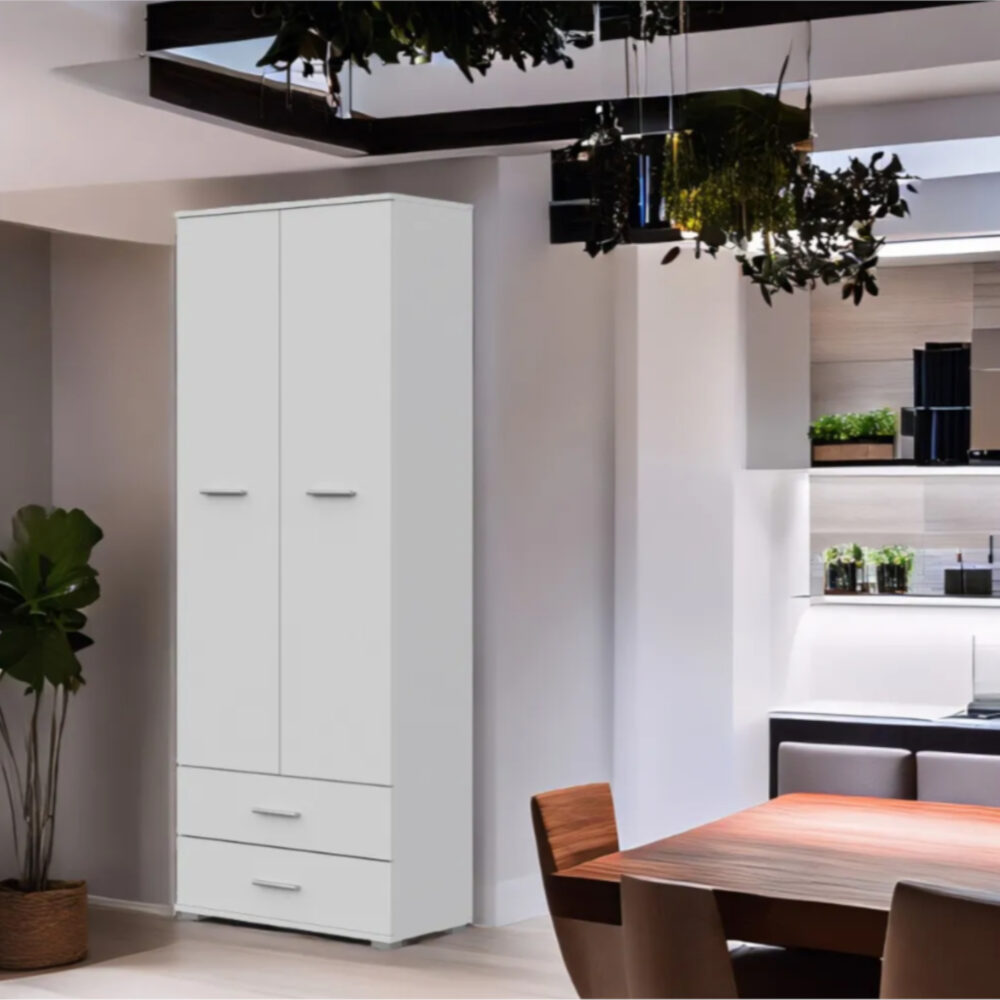 Kleiderschrank Fauske - 2 Schubladen - Weiß - 69×180×36 Cm – Bild 2