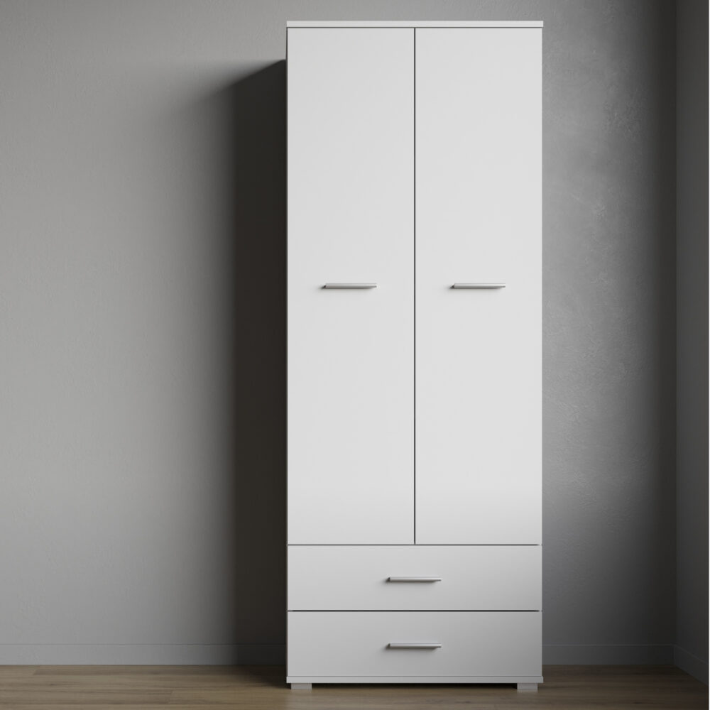 Kleiderschrank Fauske - 2 Schubladen - Weiß - 69×180×36 Cm – Bild 5