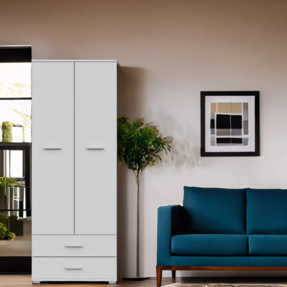 Kleiderschrank Fauske - 2 Schubladen - Weiß - 69×180×36 Cm – Bild 6