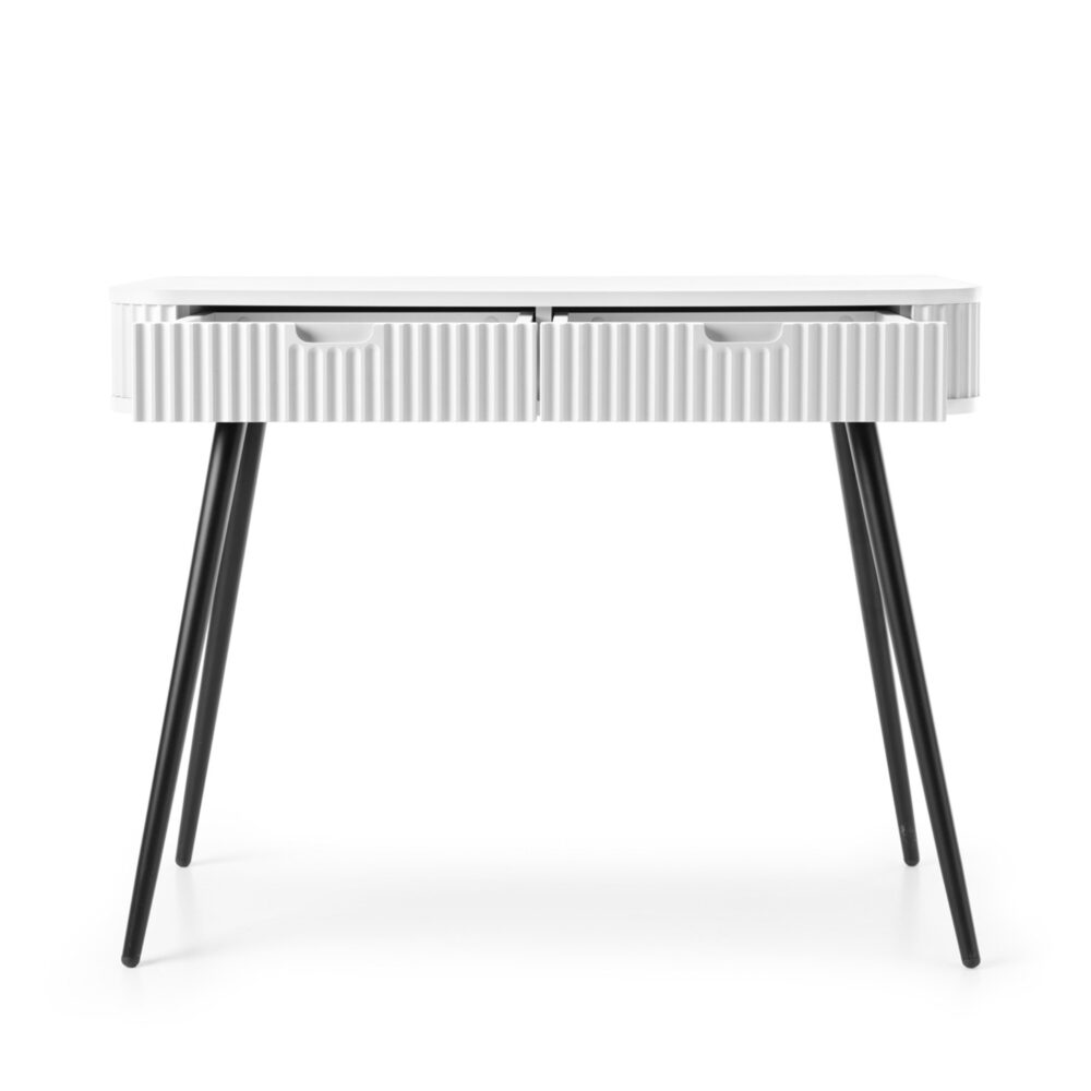 Schminktisch MORDEN – Weiß – Riffel-Fronten – 2 Schubladen – Breite 103 cm, Höhe 80 cm, Tiefe 49 cm – Bild 4