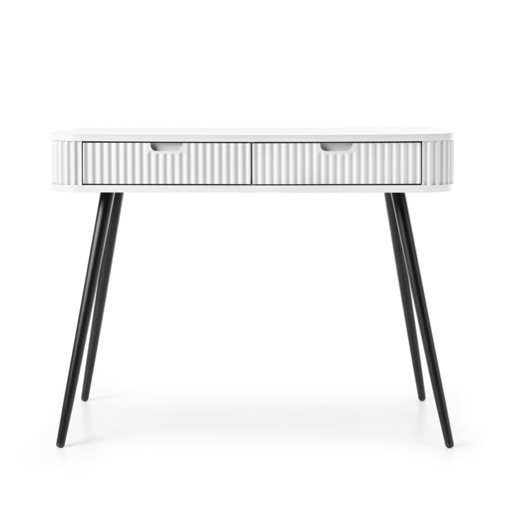 Schminktisch MORDEN – Weiß – Riffel-Fronten – 2 Schubladen – Breite 103 cm, Höhe 80 cm, Tiefe 49 cm – Bild 7