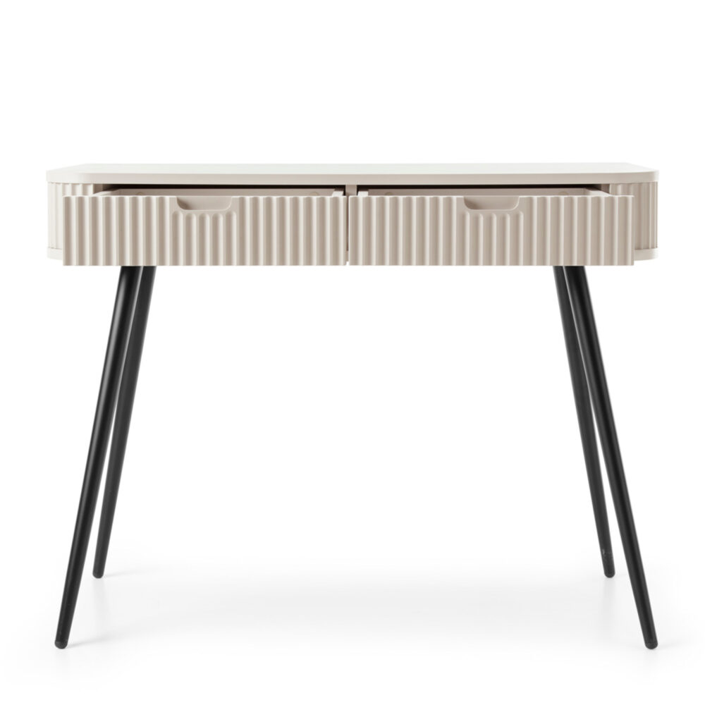 Schminktisch MORDEN – Kaschmir – Riffel-Fronten – 2 Schubladen – Breite 103 cm, Höhe 80 cm, Tiefe 49 cm – Bild 4