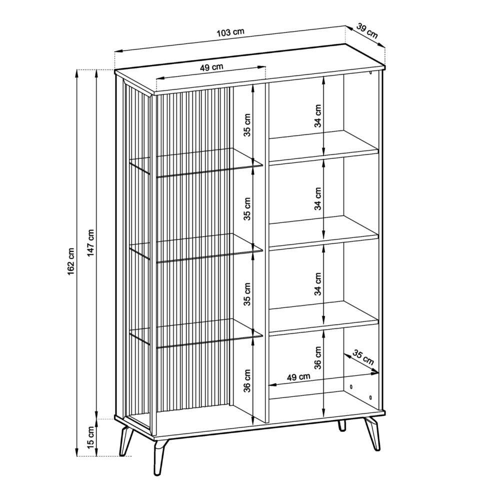 Hochschrank Dawson – Nussbaum – Kaschmir – Verglast – LED-Beleuchtung – Breite 103 cm, Höhe 162 cm, Tiefe 39 cm – Bild 3