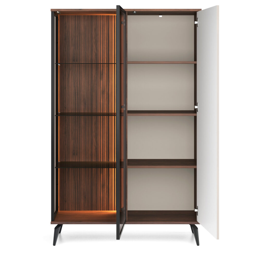Hochschrank Dawson – Nussbaum – Kaschmir – Verglast – LED-Beleuchtung – Breite 103 cm, Höhe 162 cm, Tiefe 39 cm – Bild 4