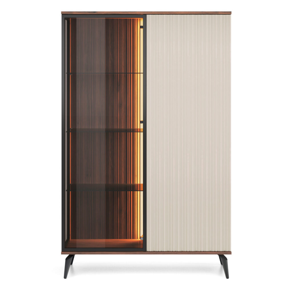 Hochschrank Dawson – Nussbaum – Kaschmir – Verglast – LED-Beleuchtung – Breite 103 cm, Höhe 162 cm, Tiefe 39 cm – Bild 7