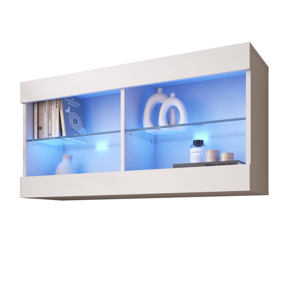 Hängende Vitrine Schrank Tivoli Horizontal, Weiß/Weiß