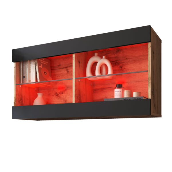 Hängende Vitrine Schrank Tivoli Horizontal, Schwarz/Wotan