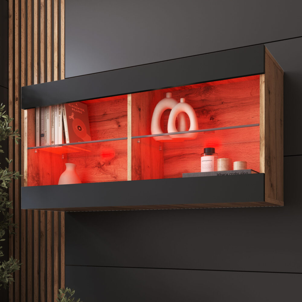 Hängende Vitrine Schrank Tivoli Horizontal, Schwarz/Wotan – Bild 2