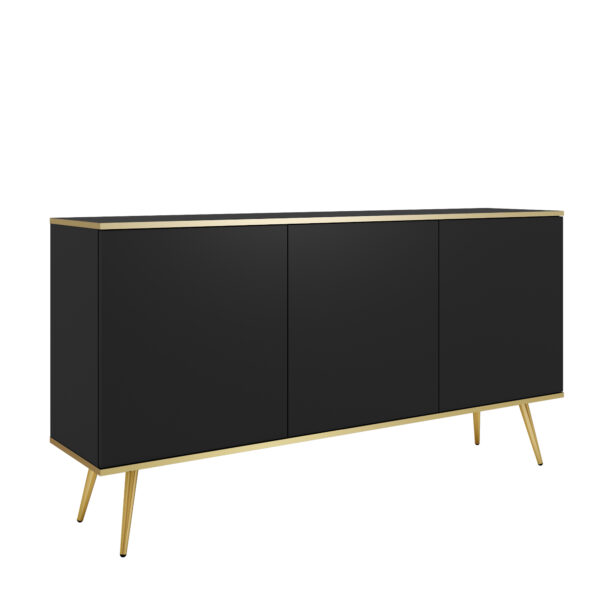 Kommode Banff K160 - Schwarz - Goldene Beine - Breite 160 cm, Höhe 85 cm, Tiefe 39 cm