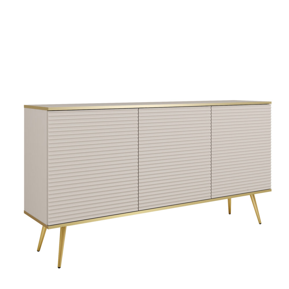 Kommode Banff K160 MDF - Beige - Goldene Beine - Rillenfronten - Breite 160 cm, Höhe 85 cm, Tiefe 39 cm – Bild 1