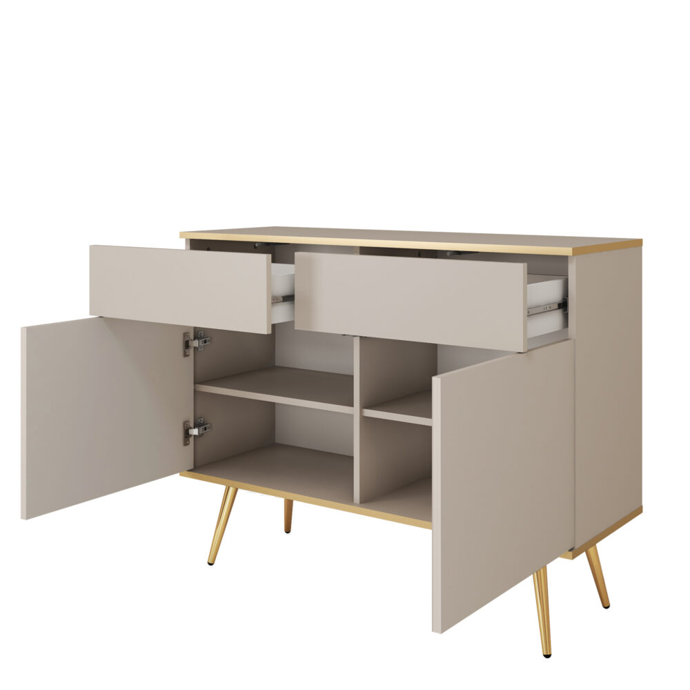 Kommode Banff KSZ107 - Weiß - Goldene Beine - 2 Schubladen - Breite 107 cm, Höhe 85 cm, Tiefe 39 cm – Bild 4
