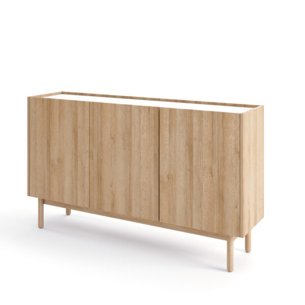 Kommode Revelstoke K144 - Eiche - Weißer Marmor - Holzbeine - Matt - Breite 144 cm, Höhe 83 cm, Tiefe 37 cm