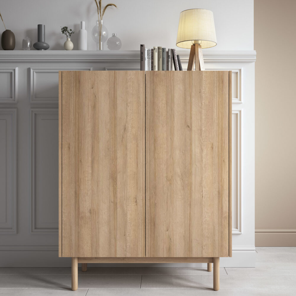 Kommode Revelstoke KD97, Eiche, Weißer Marmor, Holze Beine, Matt, Breite 97 cm, Höhe 122 cm, Tiefe 37 cm – Bild 2