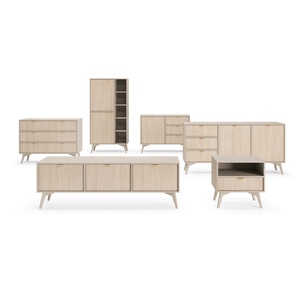 Kommode TOFINO - Eiche - Beige - Metallgriffe - Holzbeine - 3 Schubladen - Breite 106 cm, Höhe 80 cm, Tiefe 38 cm – Bild 6