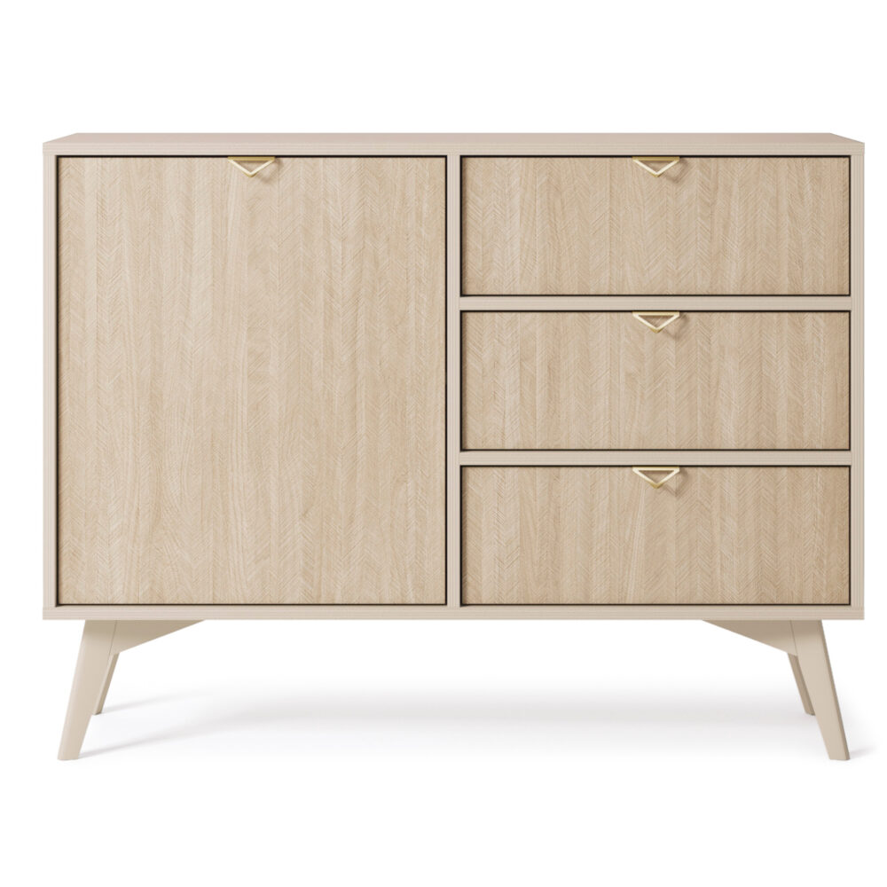 Kommode TOFINO - Eiche - Beige - Metallgriffe - Holzbeine - 3 Schubladen - Breite 106 cm, Höhe 80 cm, Tiefe 38 cm – Bild 8