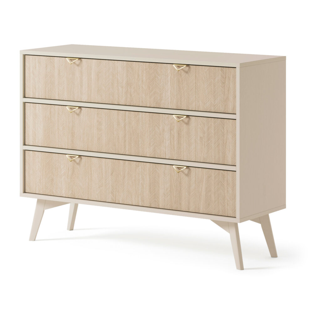 Kommode TOFINO - Eiche - Beige - Metallgriffe - 3 Schubladen - Breite 106 cm, Höhe 80 cm, Tiefe 38 cm – Bild 1