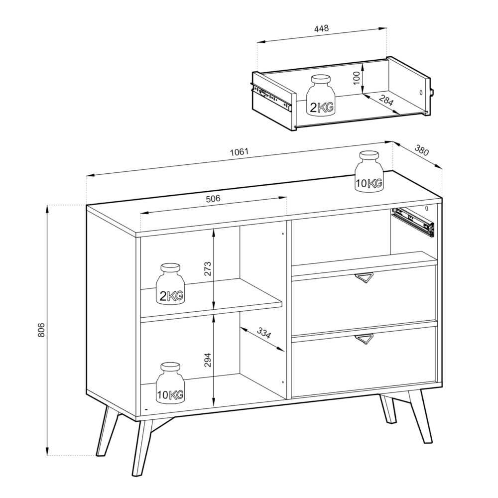 Kommode TOFINO - Eiche - Beige - Metallgriffe - 3 Schubladen - Breite 106 cm, Höhe 80 cm, Tiefe 38 cm – Bild 3