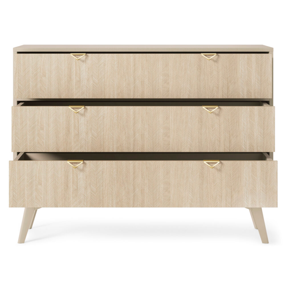 Kommode TOFINO - Eiche - Beige - Metallgriffe - 3 Schubladen - Breite 106 cm, Höhe 80 cm, Tiefe 38 cm – Bild 4