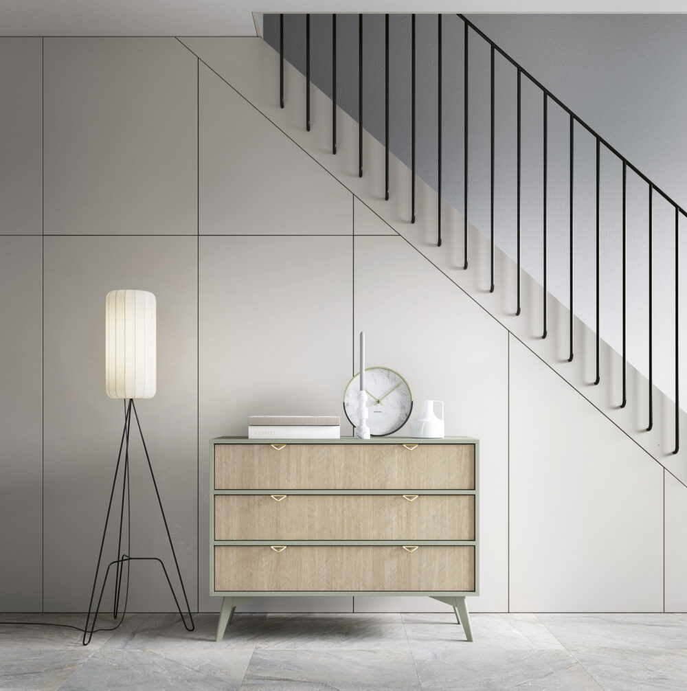 Kommode TOFINO - Eiche - Grün - Metallgriffe - 3 Schubladen - Breite 106 cm, Höhe 80 cm, Tiefe 38 cm – Bild 7