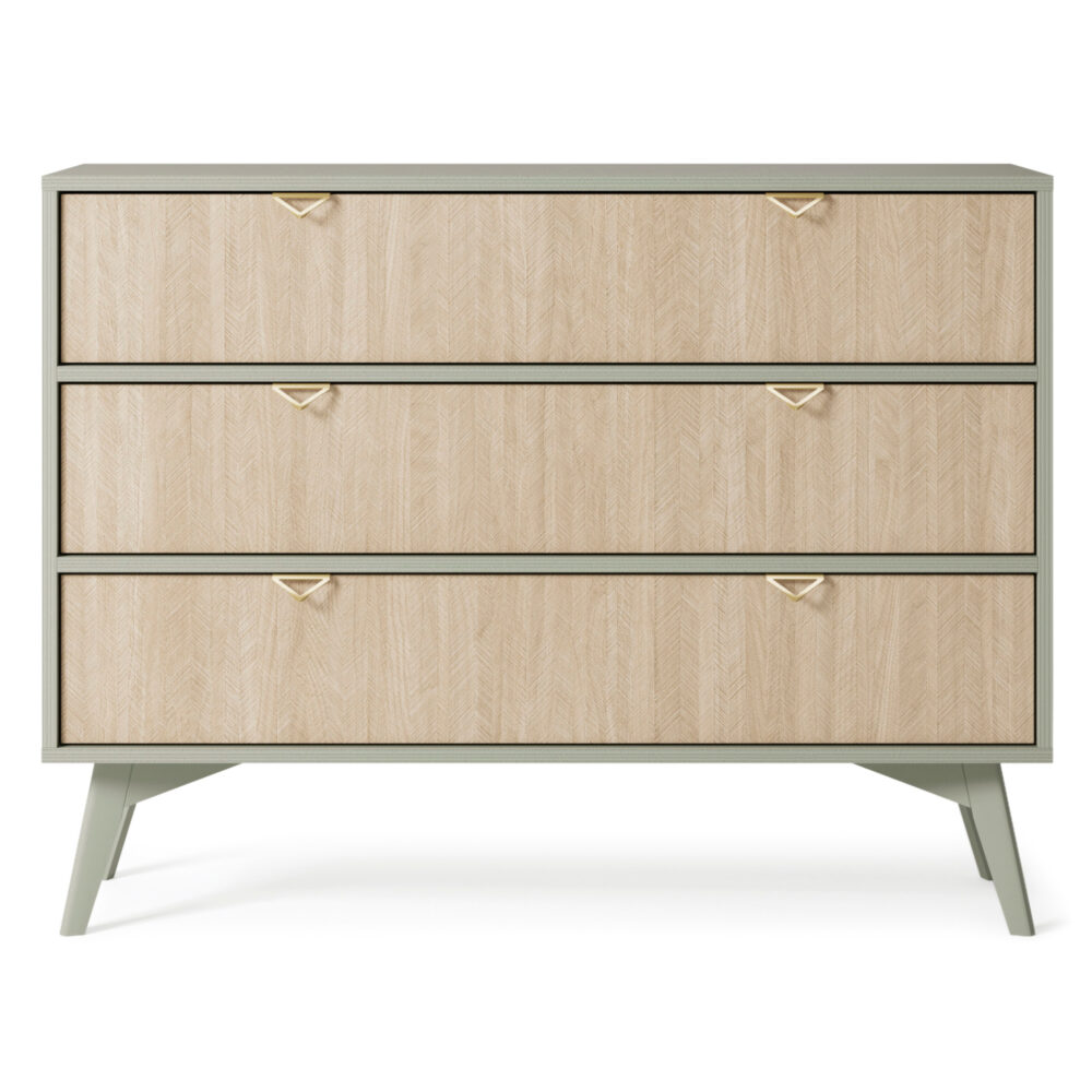 Kommode TOFINO - Eiche - Grün - Metallgriffe - 3 Schubladen - Breite 106 cm, Höhe 80 cm, Tiefe 38 cm – Bild 8