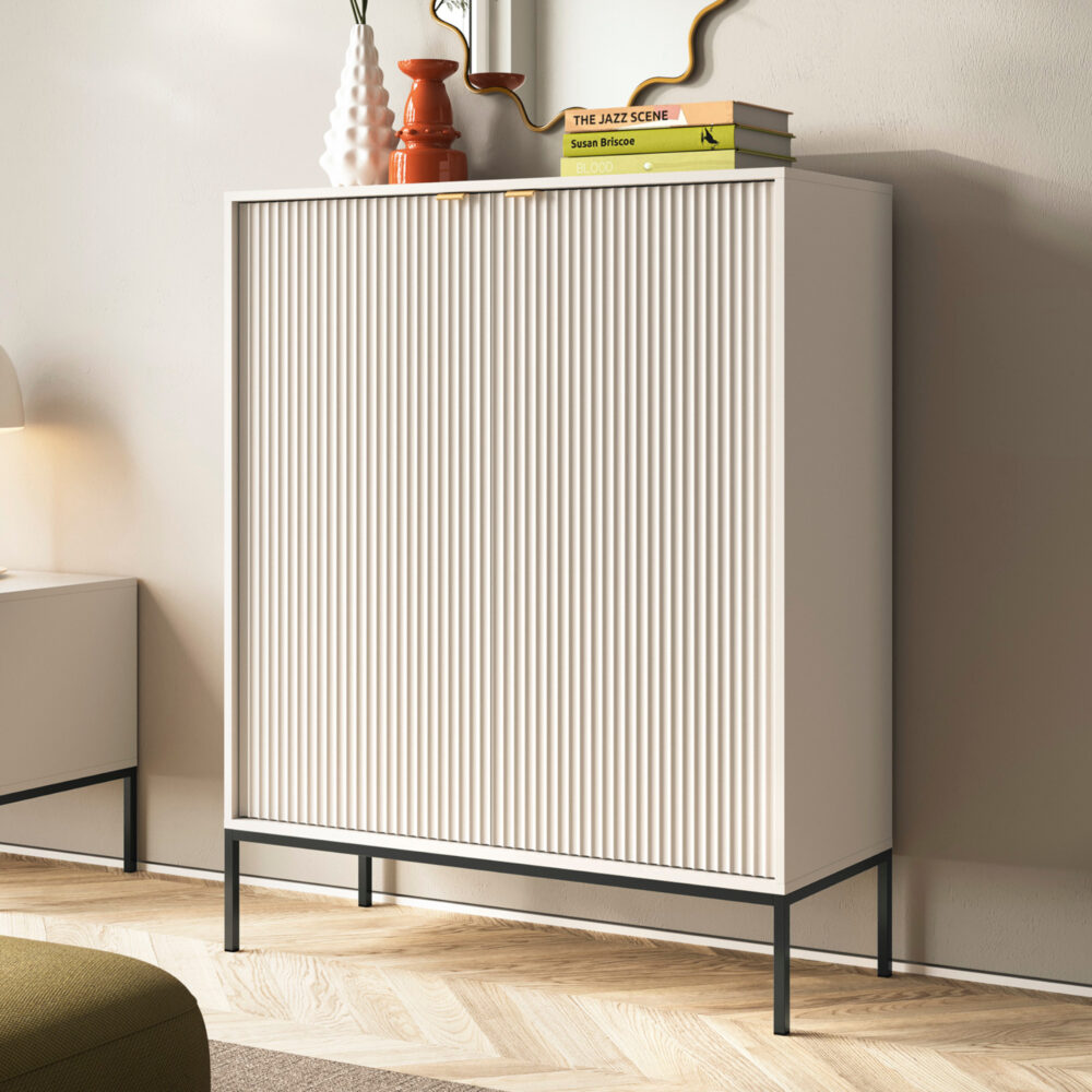 Kommode NANAIMO K104 - Kaschmir - Goldene Griffe - Breite 104 cm, Höhe 125 cm, Tiefe 39 cm – Bild 2