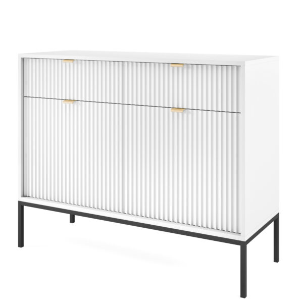 Kommode NANAIMO KSZ104 - Weiß - Goldene Griffe - 2 Schubladen - Breite 104 cm, Höhe 83 cm, Tiefe 39 cm