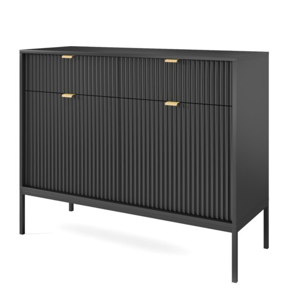 Kommode NANAIMO KSZ104 - Schwarz - Goldene Griffe - 2 Schubladen - Breite 104 cm, Höhe 83 cm, Tiefe 39 cm