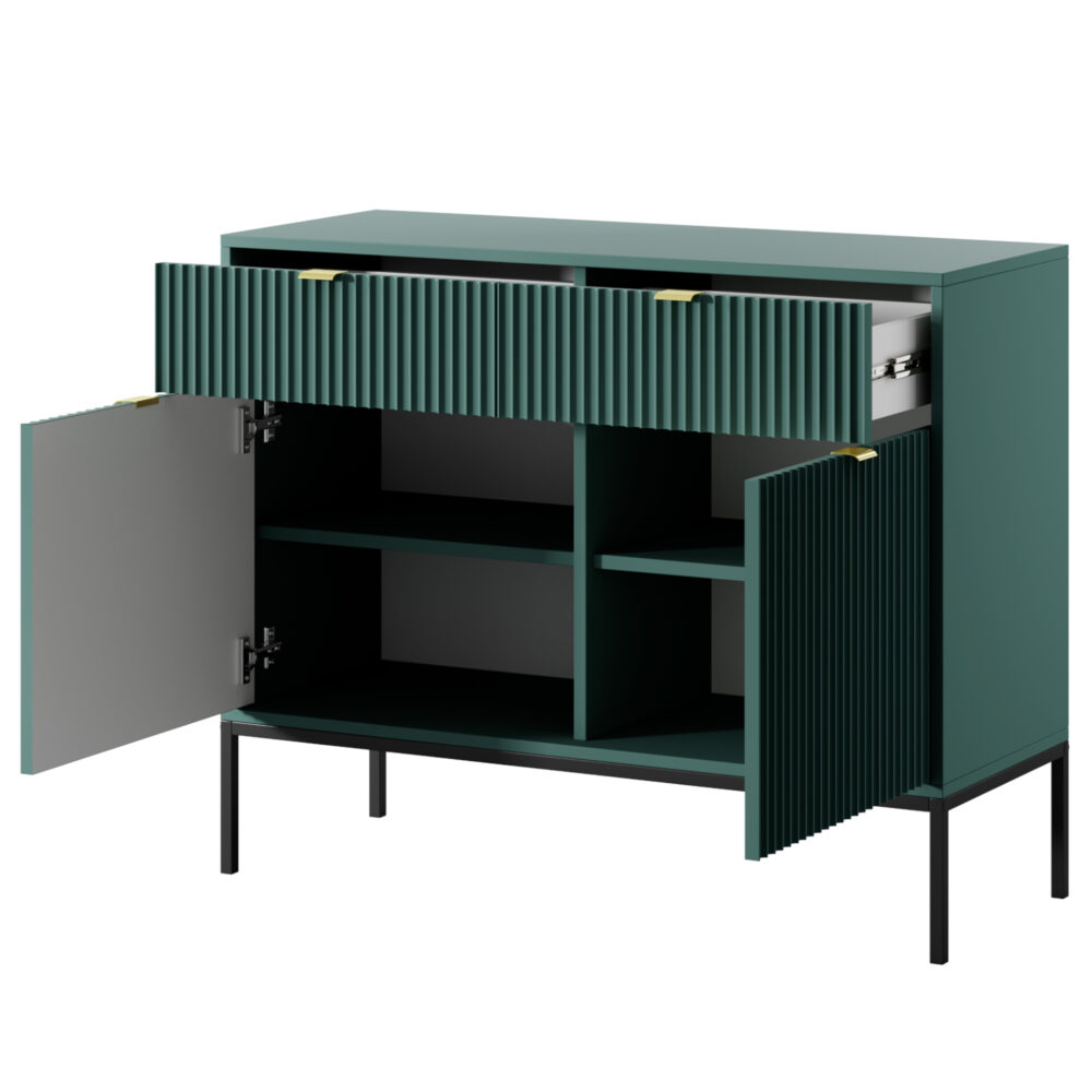 Kommode NANAIMO KSZ104 - Grün - Goldene Griffe - 2 Schubladen - Breite 104 cm, Höhe 83 cm, Tiefe 39 cm – Bild 4