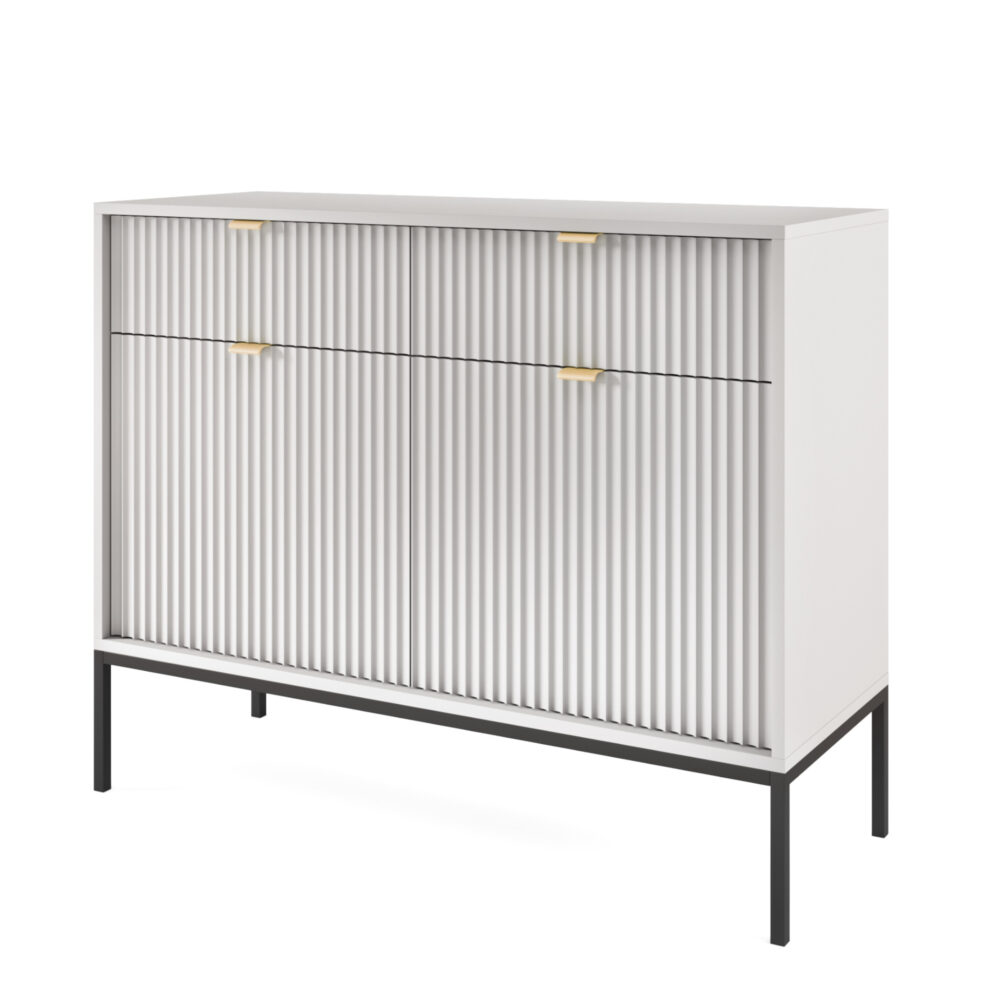 Kommode NANAIMO KSZ104 - Grau - Goldene Griffe - 2 Schubladen - Breite 104 cm, Höhe 83 cm, Tiefe 39 cm