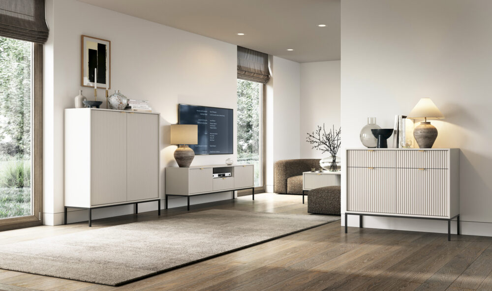 Kommode NANAIMO KSZ154 - Kaschmir - Goldene Griffe - 3 Schubladen - Breite 154 cm, Höhe 83 cm, Tiefe 39 cm – Bild 5