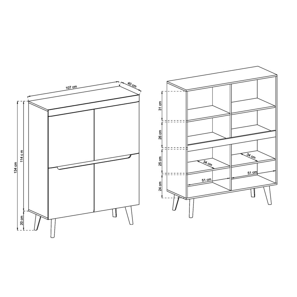 Kommode SUDBURRY NK107 - Eiche - Schwarze Akzente - Geräumig - Breite 107 cm, Höhe 134 cm, Tiefe 40 cm – Bild 3