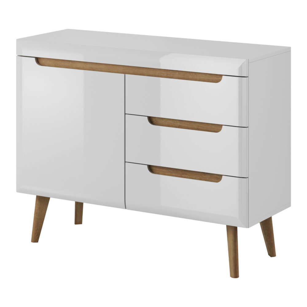 Kommode SUDBURRY NKSZ107 - Weiß - Hochglanzfront - 3 Schubladen - Breite 107 cm, Höhe 83 cm, Tiefe 40 cm