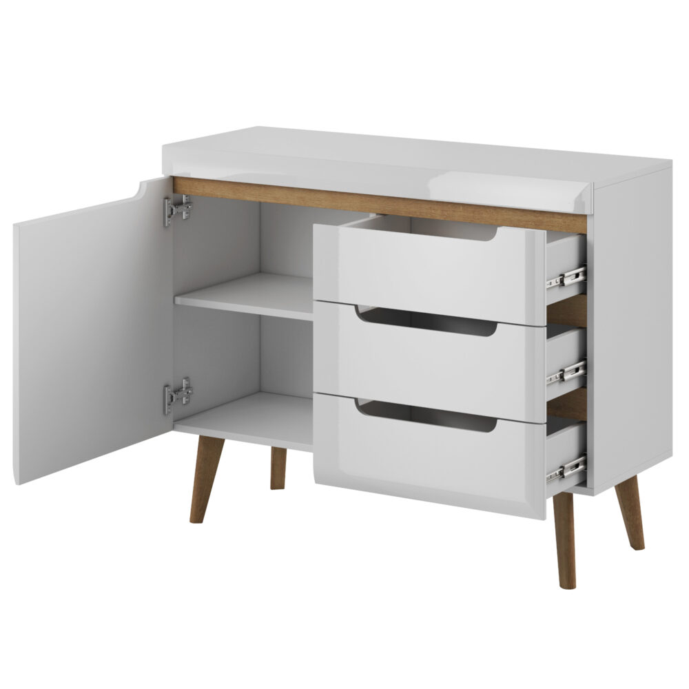 Kommode SUDBURRY NKSZ107 - Weiß - Hochglanzfront - 3 Schubladen - Breite 107 cm, Höhe 83 cm, Tiefe 40 cm – Bild 3