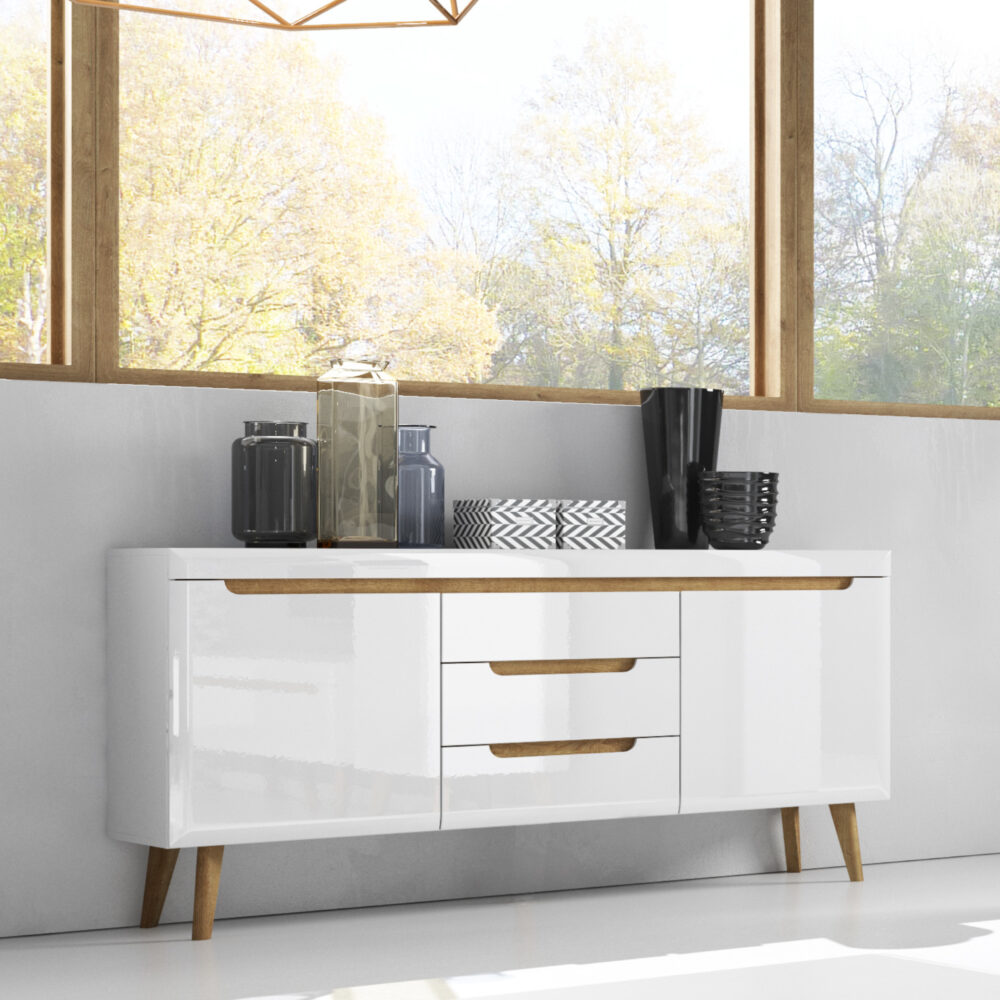 Kommode SUDBURRY NKSZ160 - Weiß - Hochglanzfronten - 3 Schubladen - Breite 160 cm, Höhe 83 cm, Tiefe 40 cm – Bild 2