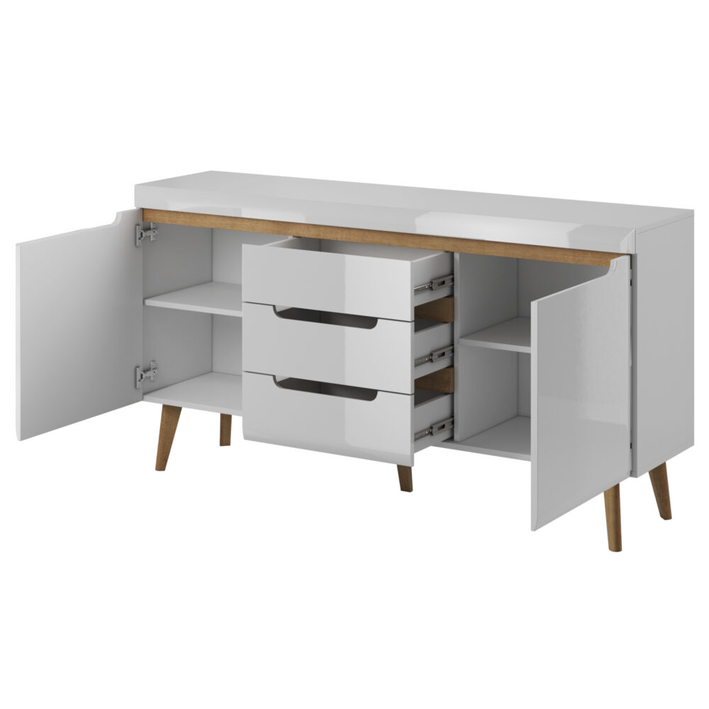 Kommode SUDBURRY NKSZ160 - Weiß - Hochglanzfronten - 3 Schubladen - Breite 160 cm, Höhe 83 cm, Tiefe 40 cm – Bild 4