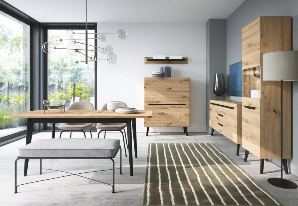 Kommode SUDBURRY NKSZ160 - Eiche - Schwarze Akzente - 3 Schubladen - Breite 160 cm, Höhe 83 cm, Tiefe 40 cm – Bild 4