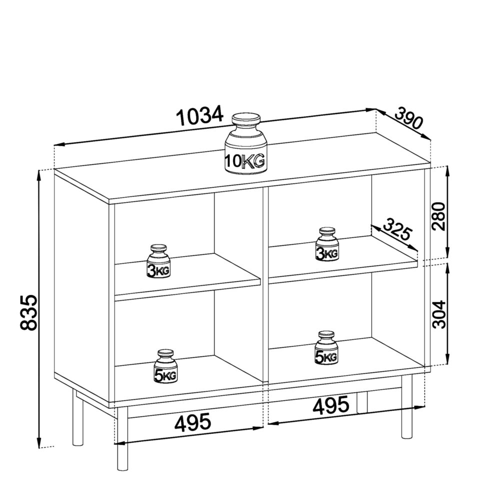 Kommode DIEPPE - Eiche - Metallgriffe - Holzbeine - Breite 104 cm, Höhe 83 cm, Tiefe 39 cm – Bild 3