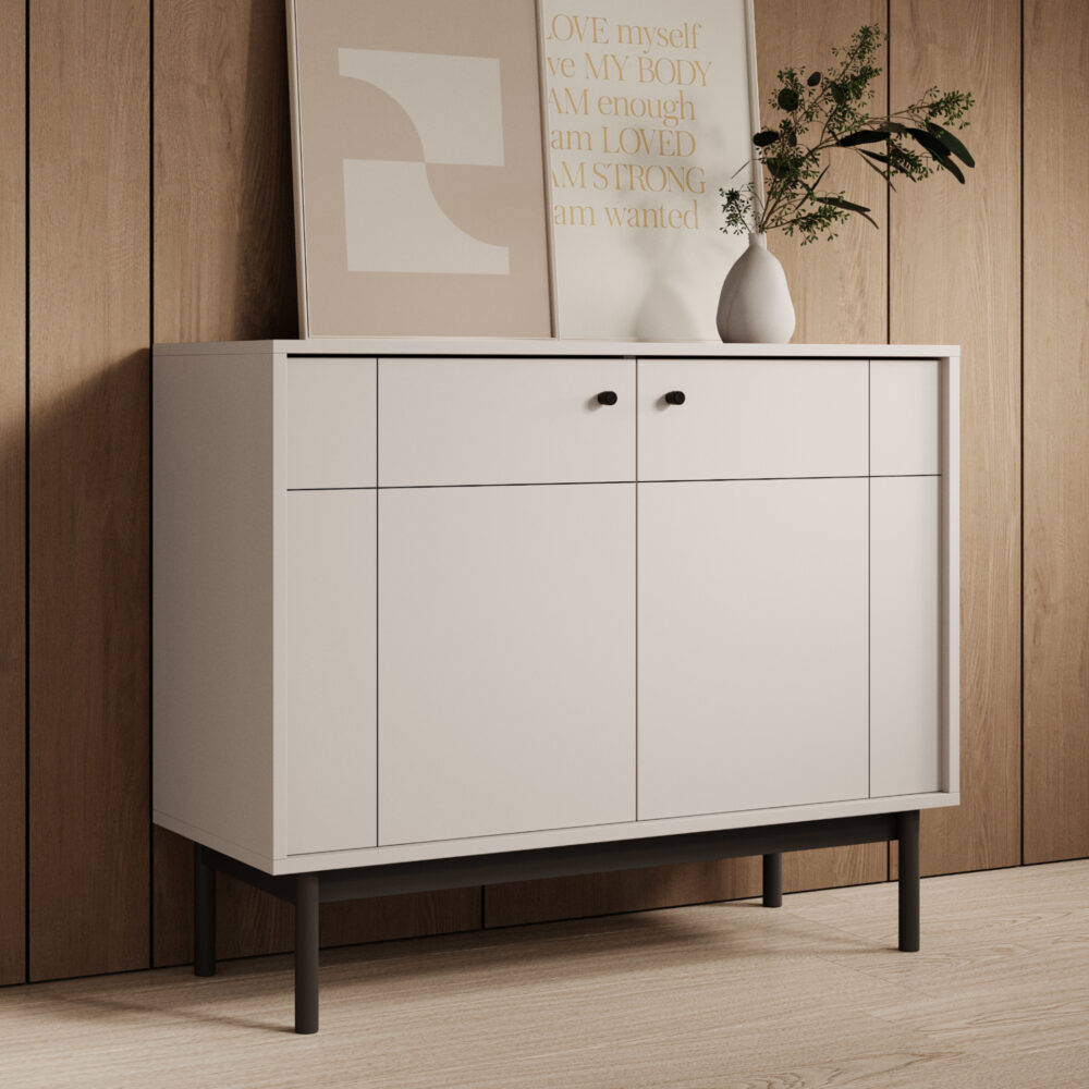 Kommode DIEPPE - Kaschmir - Metallgriffe - Holzbeine - Breite 104 cm, Höhe 83 cm, Tiefe 39 cm – Bild 2