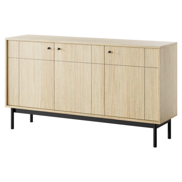 Kommode DIEPPE - Eiche - Metallgriffe - Holzbeine - Breite 154 cm, Höhe 83 cm, Tiefe 39 cm