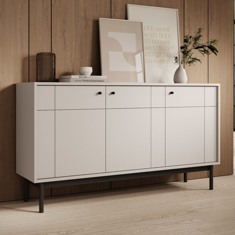 Kommode DIEPPE - Kashmir - Metallgriffe - Holzbeine - Breite 154 cm, Höhe 83 cm, Tiefe 39 cm – Bild 2