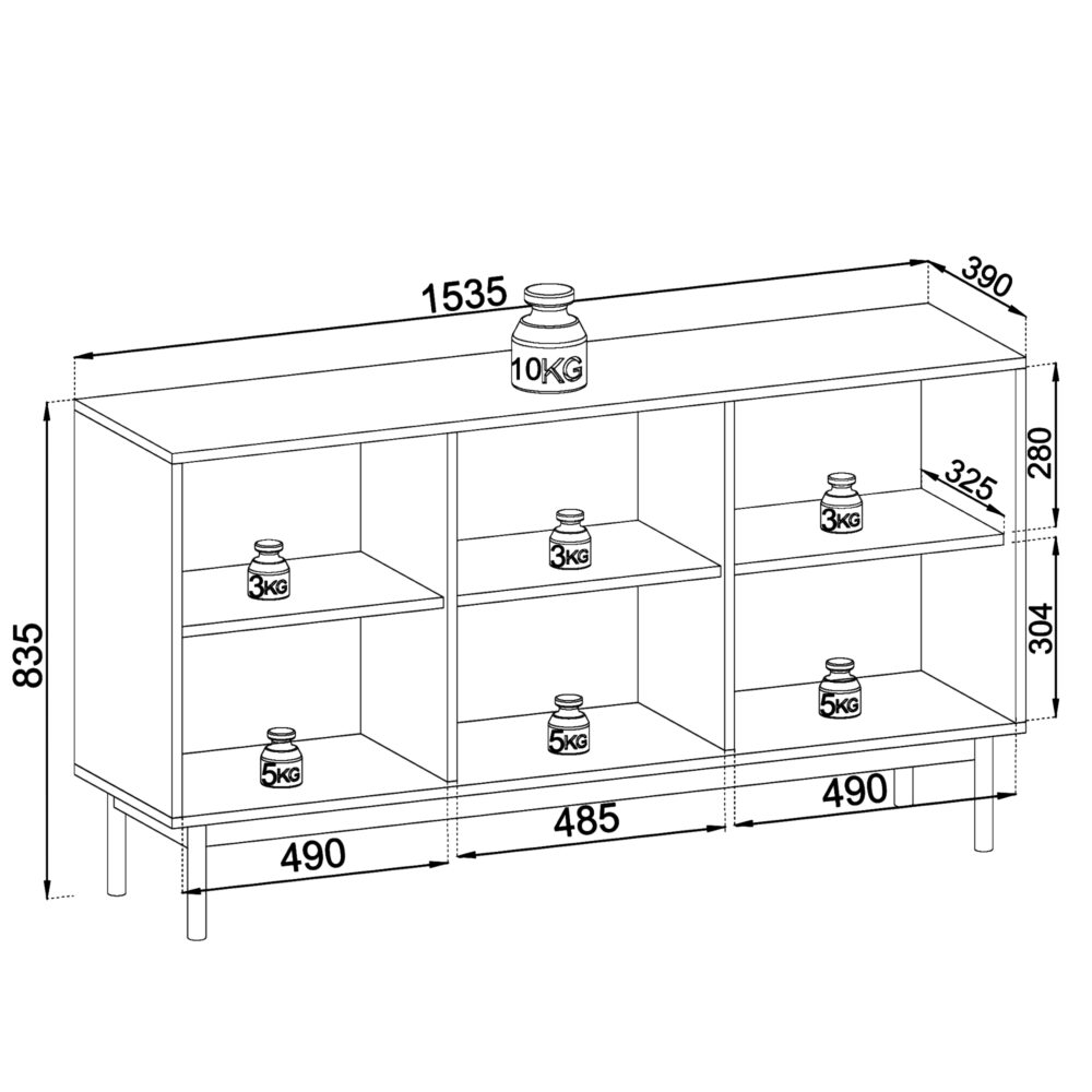 Kommode DIEPPE - Kashmir - Metallgriffe - Holzbeine - Breite 154 cm, Höhe 83 cm, Tiefe 39 cm – Bild 3