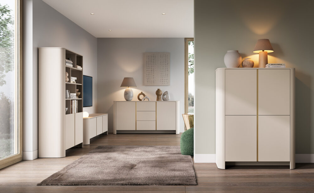 Kommode AMOS K103 - Kaschmir - Abgerundet - Sanftes Schließen - Breite 103 cm, Höhe 132 cm, Tiefe 39 cm – Bild 5