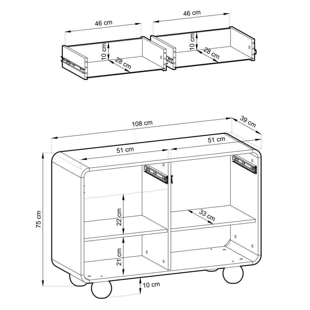 Kommode KAMLOOPS KSZ108 - Kaszmir - Abgerundet - 2 Schubladen - Breite 108 cm, Höhe 75 cm, Tiefe 39 cm – Bild 3