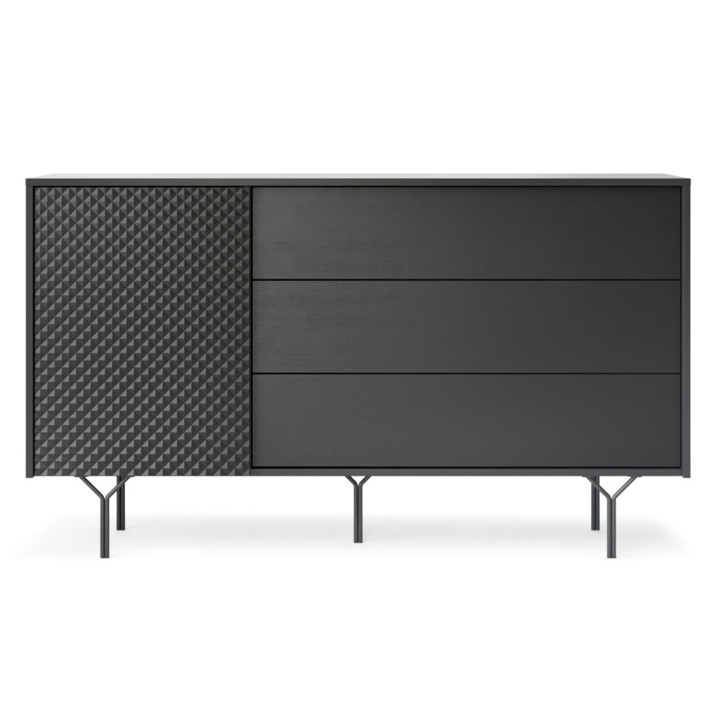 Kommode ORILLIA KSZ144 - Schwarz - Gefräste Front - 3 Schubladen - Breite 144 cm, Höhe 83 cm, Tiefe 38 cm – Bild 7