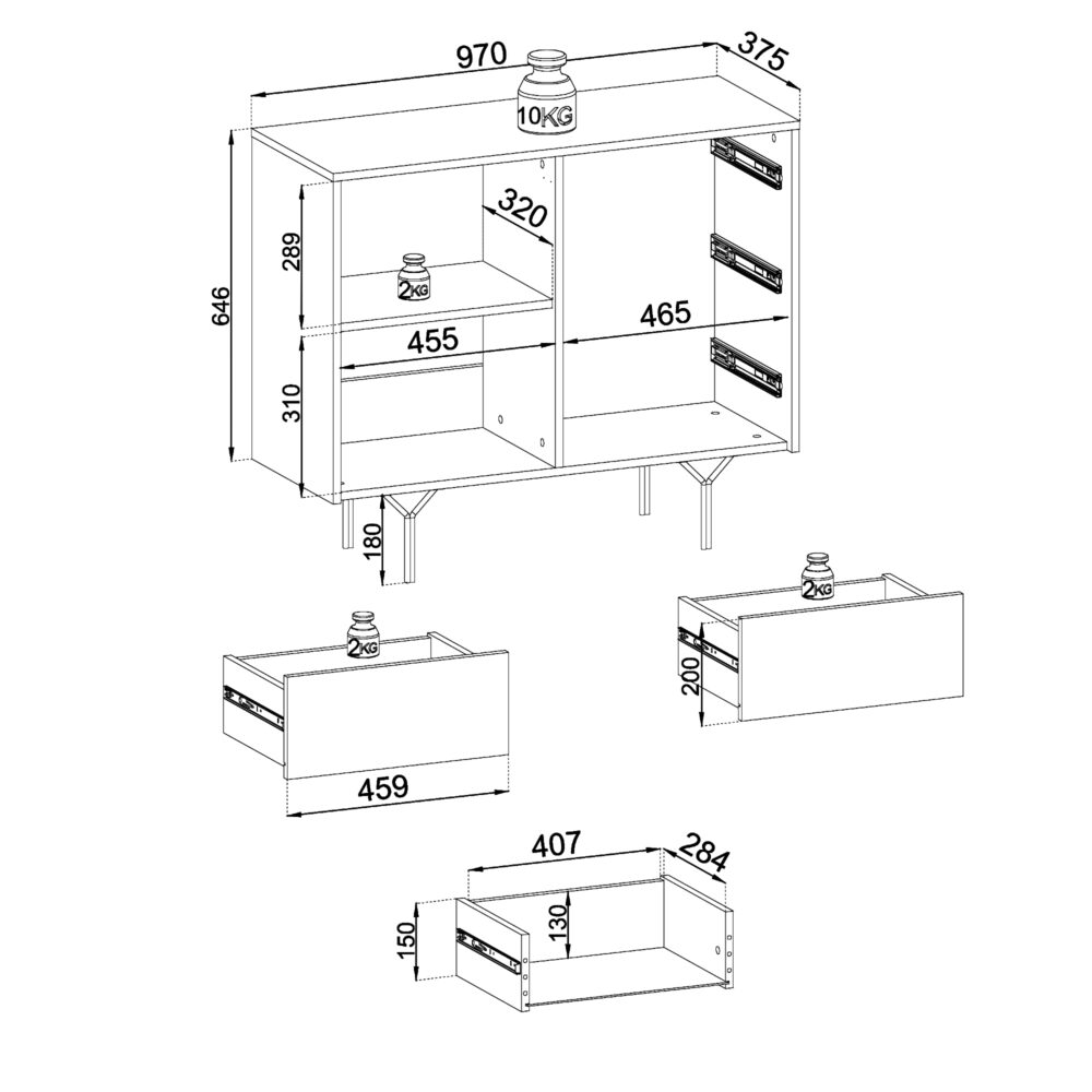 Kommode ORILLIA KSZ144 - Schwarz - Gefräste Front - 3 Schubladen - Breite 97 cm, Höhe 83 cm, Tiefe 38 cm – Bild 3